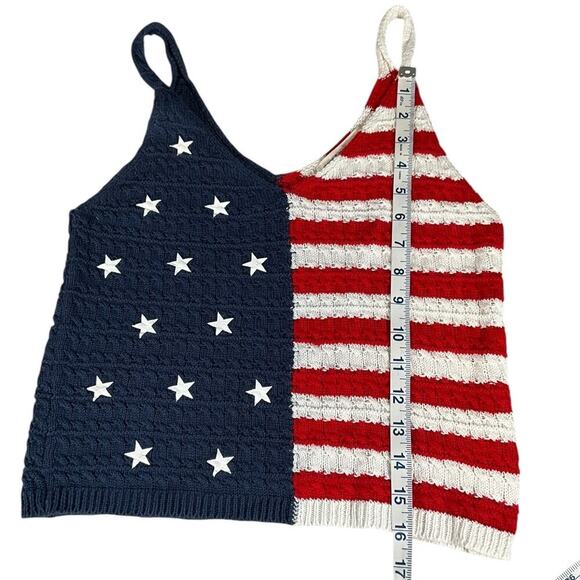 Moon & Madison American Flag Knit Tank Top Red White Blue Breathable Size Small - Picture 5 of 9